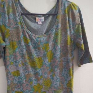 LuLaRoe Blue and Green Floral Short Sleeve Top